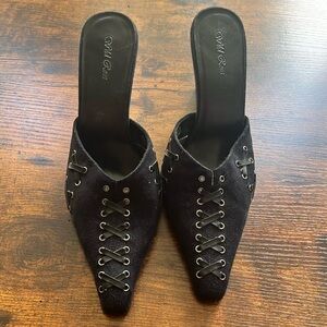 Wild Rose 2 inch heels , Faux suede and faux leather .